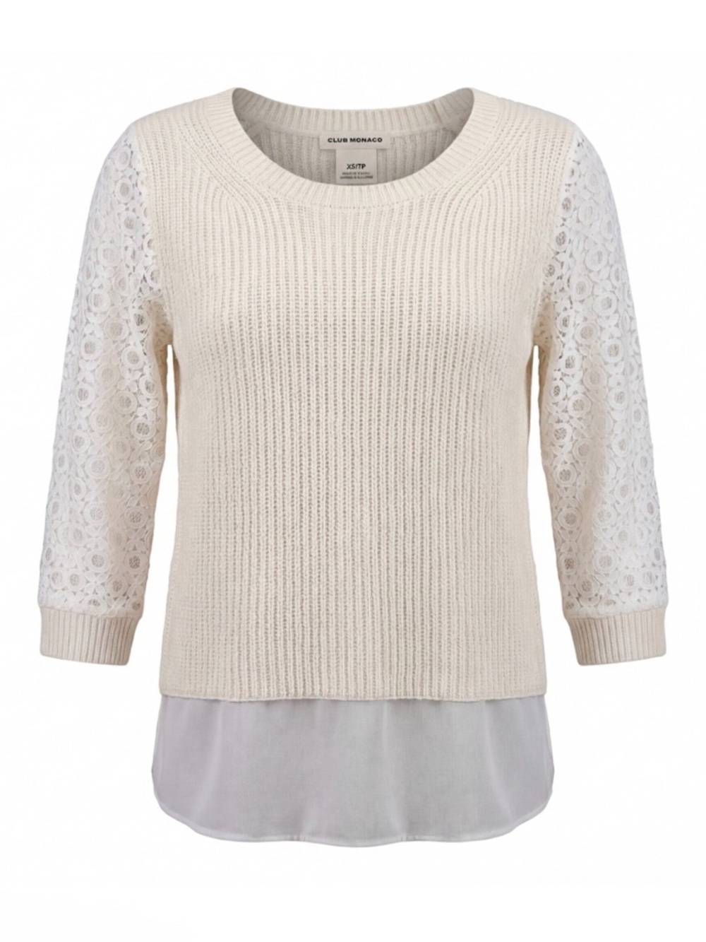 Club Monaco Cream Lace Sleeve Layered Hem Sweater Blouse - Size XS